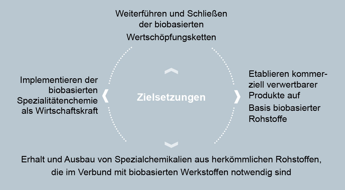 Grafik über die Zielsetzungen der biobasierten Spezialitätenchemie