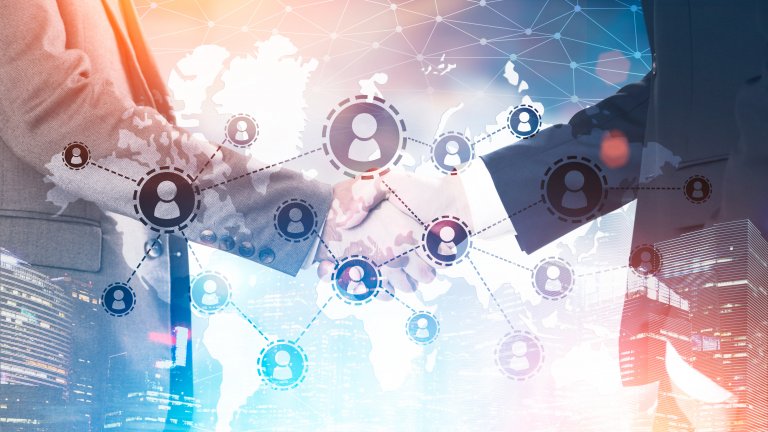 Cooperation Forum & Calls for Papers Handschlag zweier Personen hinter einer Vernetzungsgrafik